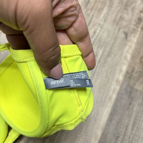 Aerie yellow floral twist bikini underwire halter top Bridget NEON 34B - Picture 5 of 8